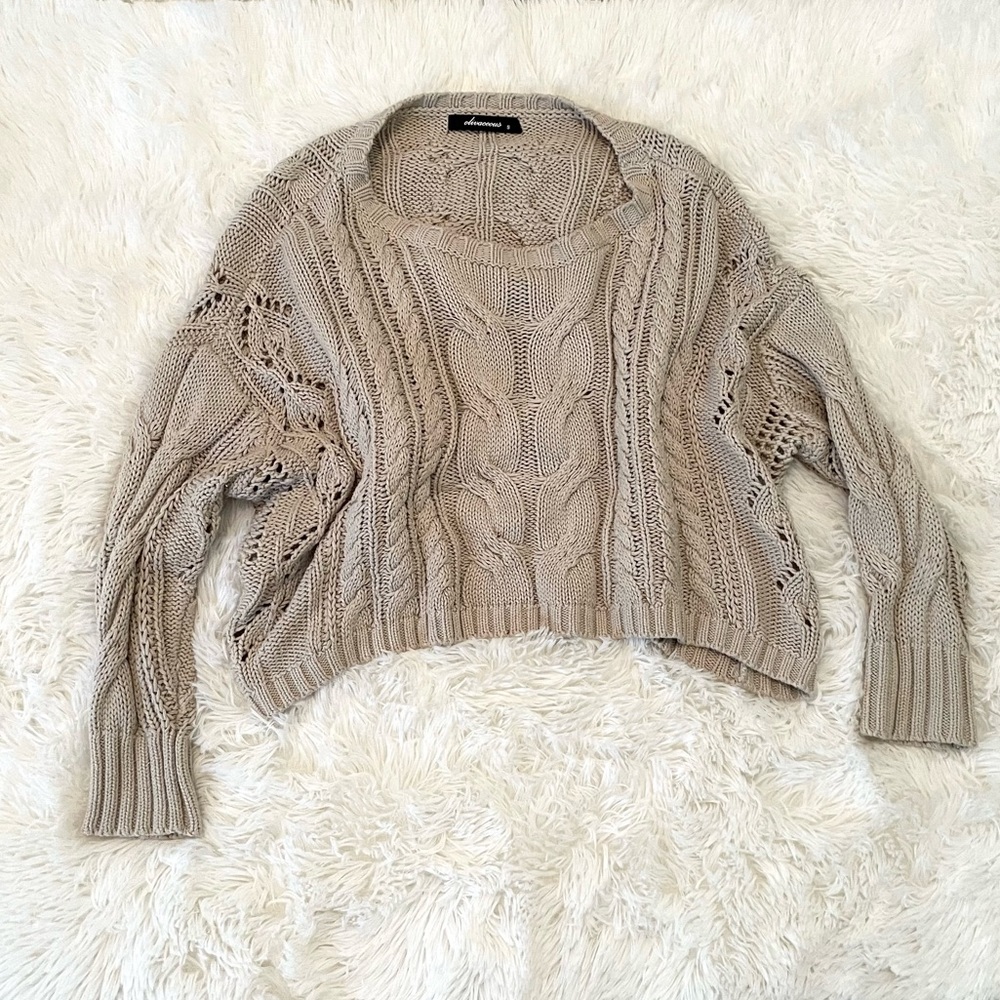 Olivaceous Tan Cropped Chunky Sweater, S